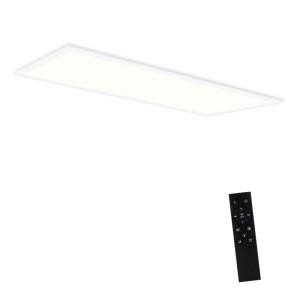 Weißes, dimmbares ZMH LED Deckenpanel 120x30 cm mit schwarzer Fernbedienung. Ultraflache Deckenleuchte für helle Beleuchtung.