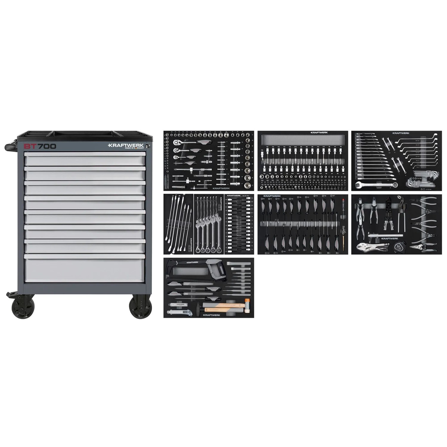 Kraftwerk Werkstattwagen BT700 8 Schubladen Grau-Silber 351-tlg.