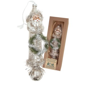 Krebs Glas Lauscha Baumschmuck Santa mit Kranz Nostalgie Silberfarbig 22cm