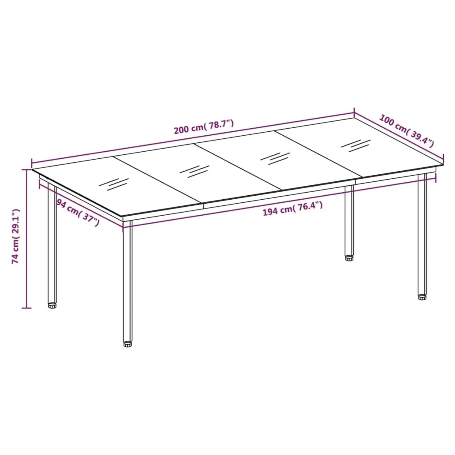 vidaXL Garten-Essgruppe, braun, 9-teilig. Gartentisch mit Glasplatte und Maße.