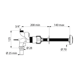 Delabie TEMPOFLUX 2 WC Druckspüler G3/4B D25 mm Hinterwandmontage 7 Sek.