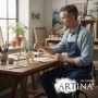 Artina Manchester Tischstaffelei 2er Set aus Holz, 28cm, mit Künstler beim Malen.