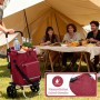 Sekey 3-in-1 Einkaufsroller rot mit Kühlfach und Spanngurt vor Zelt mit Picknick.