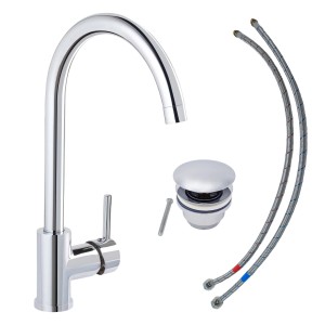 Schöner Wohnen Waschtischarmatur Cantis, Chrom, mit Zubehör wie Ablaufgarnitur und Anschlussschläuche.