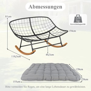 Costway Schaukelstuhl für 2 Personen mit Kissen, Maße und Tragkraft 320kg.