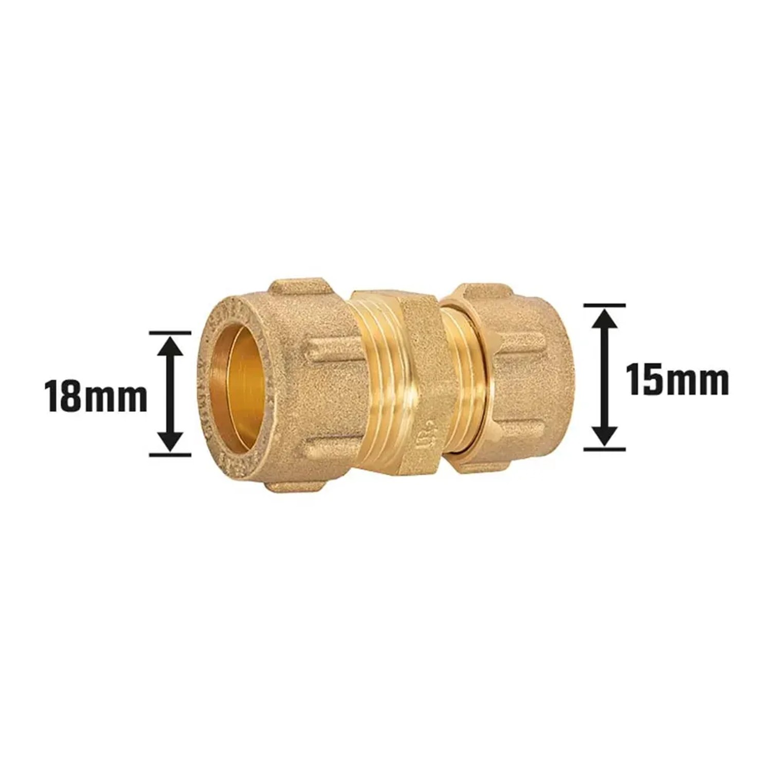 Klemmring-Reduzierstück aus Messing, 15 mm x 18 mm, zur Verbindung von Kupferrohren.