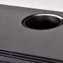 Detailaufnahme: Anthrazitfarbener Firefix Kaminofen aus Stahl mit Rauchrohranschluss.