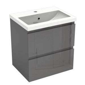 AICA Waschtisch mit Unterschrank, 50 cm, anthrazit hochglanz. Badmöbel Set mit Softclose.
