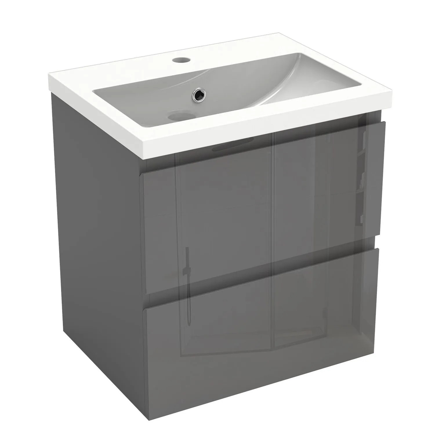 AICA Waschtisch mit Unterschrank 50 cm Aalst Badmöbel Set 2 tlg. Waschbecken mit Unterschrank Anthrazit Hochglanz Softclose