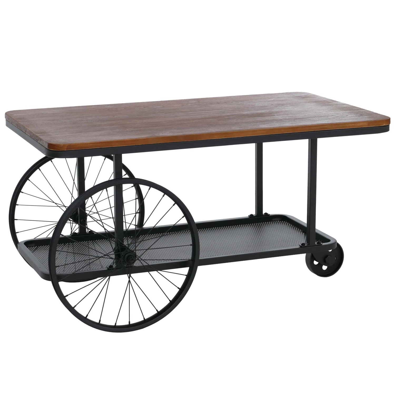 MCW Couchtisch Q69 Reifen Industrial Retro Holz 54x100x60cm Braun Metall Schwarz