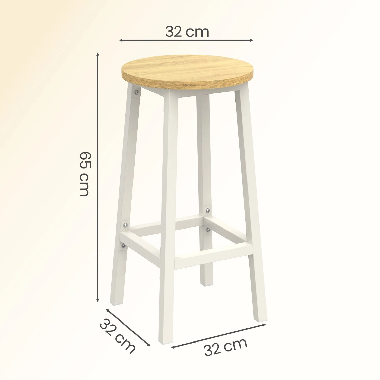 Vasagle Barhocker Set, 2 weiße Hocker mit Holz-Sitzfläche und Fußstütze.
