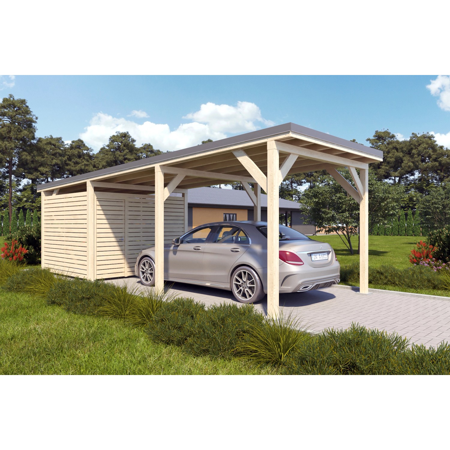 Holzbrüder Carport Ralf 26m² mit Geräteraum Natur-Dunkelgrau günstig online kaufen