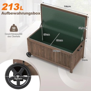 Costway Gartenbox Holz 213 L mit Rädern & Pe-Auskleidung Braun