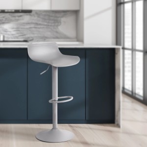 Grauer CLP Barhocker Aveiro aus Kunststoff mit Metallgestell, höhenverstellbar und drehbar, in moderner Küche.