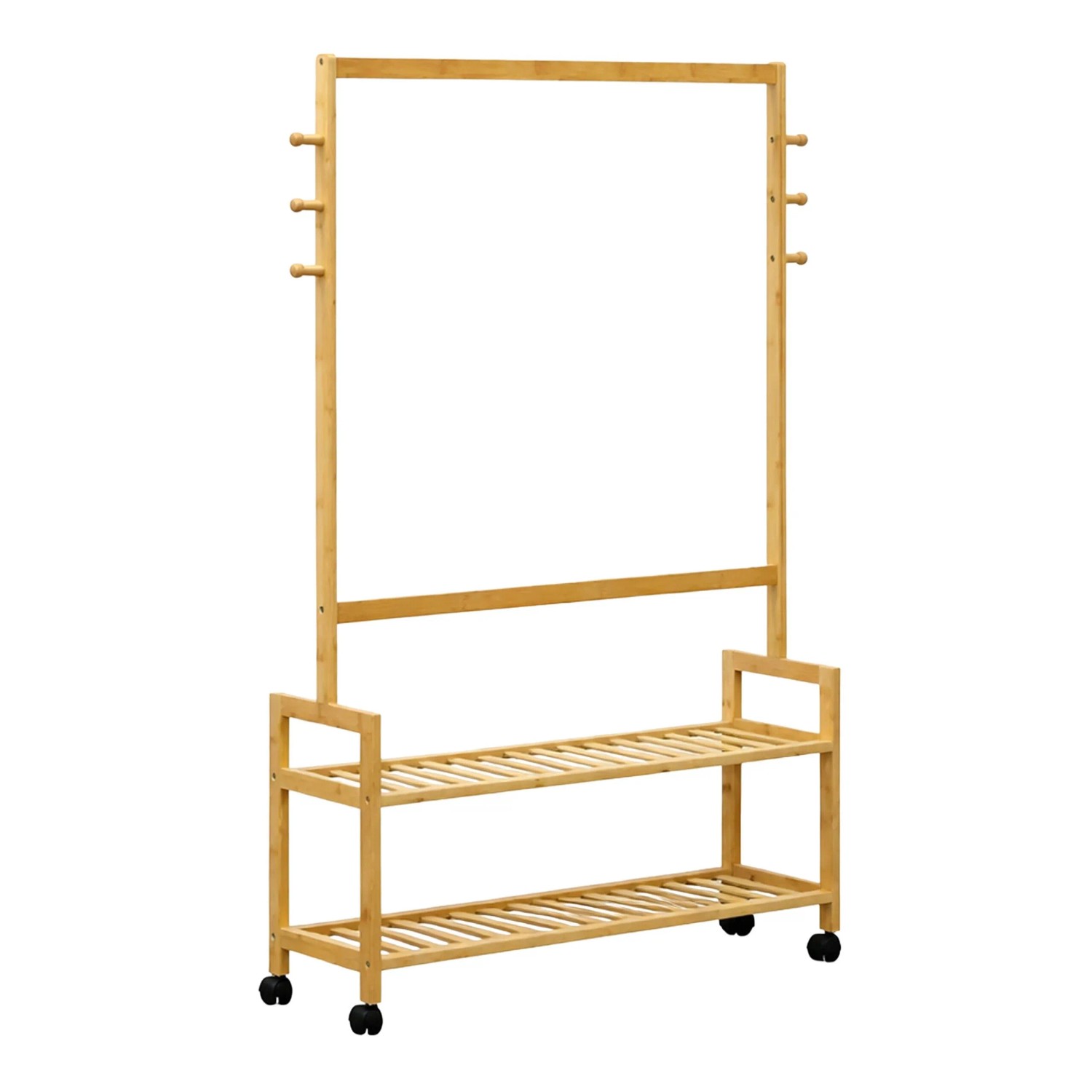 Relaxdays Kleiderständer Bambus Natur mit 4 Rollen mit Bremsen 135 cm x 90 cm x 25 cm