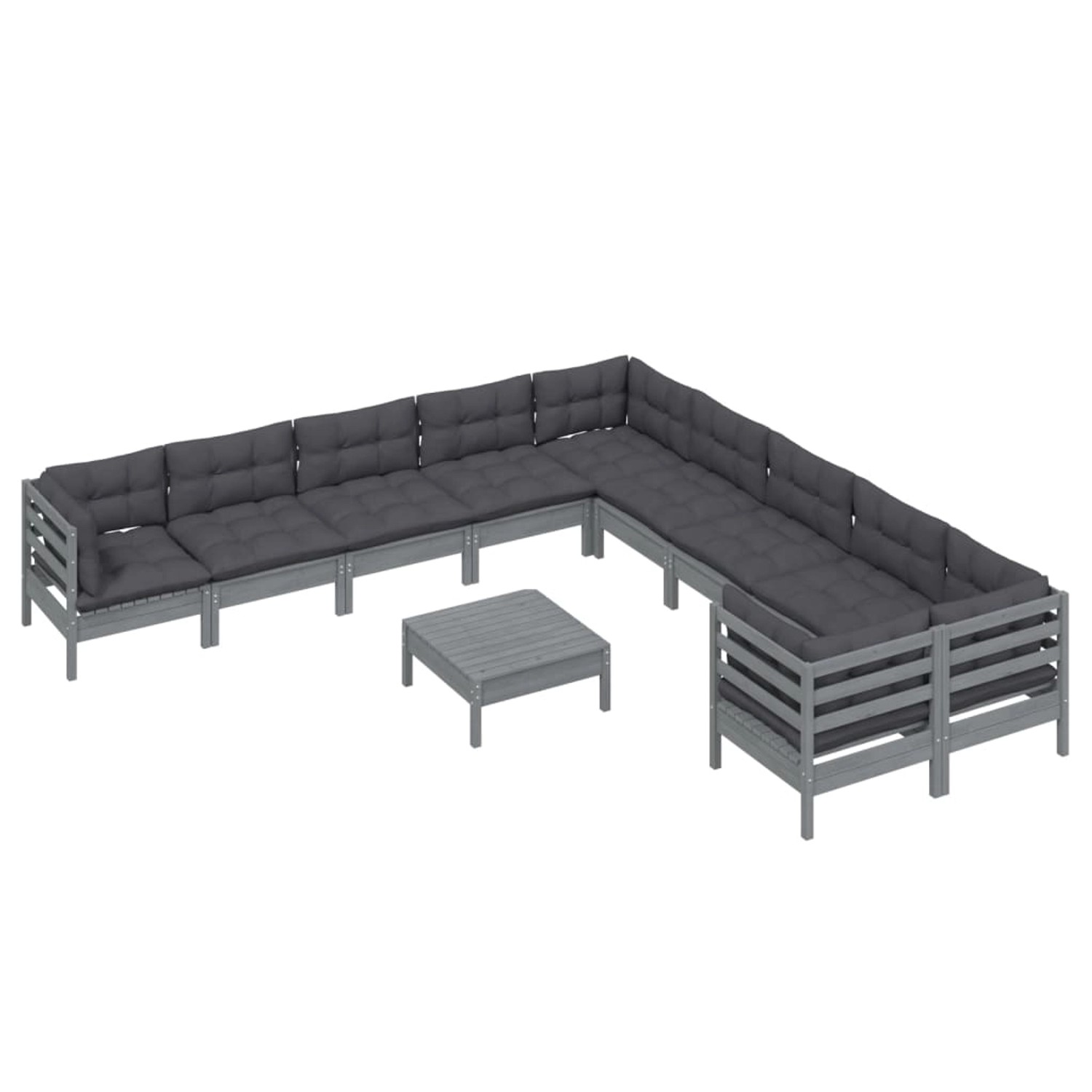 vidaXL 11-tlg Garten-Lounge-Set mit Kissen Grau Kiefernholz Modell 2 günstig online kaufen