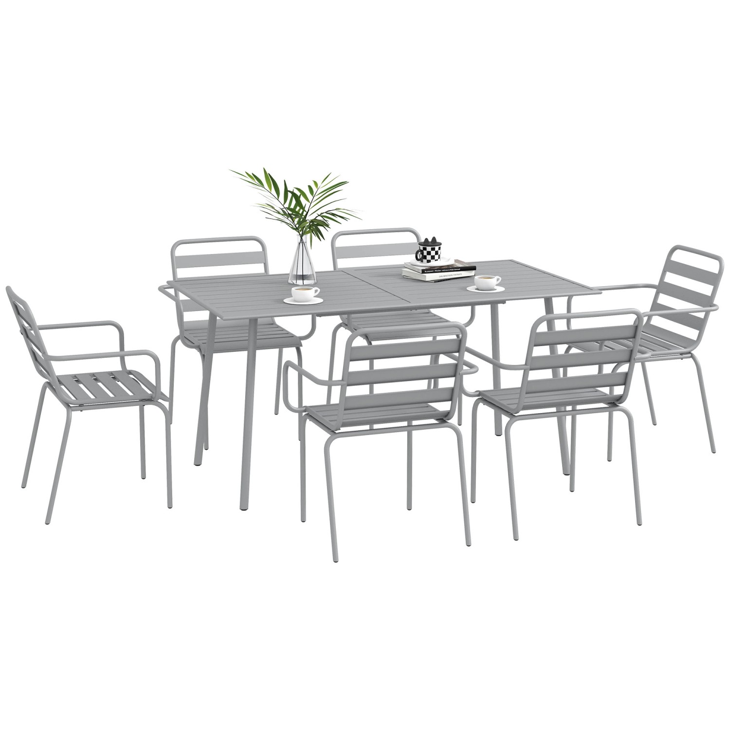 Outsunny Sitzgruppe Stahl 150B x 80T x 74H cm Hellgrau günstig online kaufen