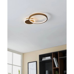 Moderne Eglo LED-Deckenleuchte Gafares in Gold-Weiß, 40,5x29cm, mit runden Elementen.