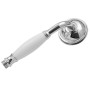 Handbrause im Retro-Stil für PaulGurkes Nostalgie Duschsystem, Chrom mit weißem Griff.