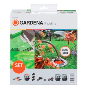 Gardena Start-Set für Garten-Pipeline zur Wasserentnahme, Set-Verpackung.
