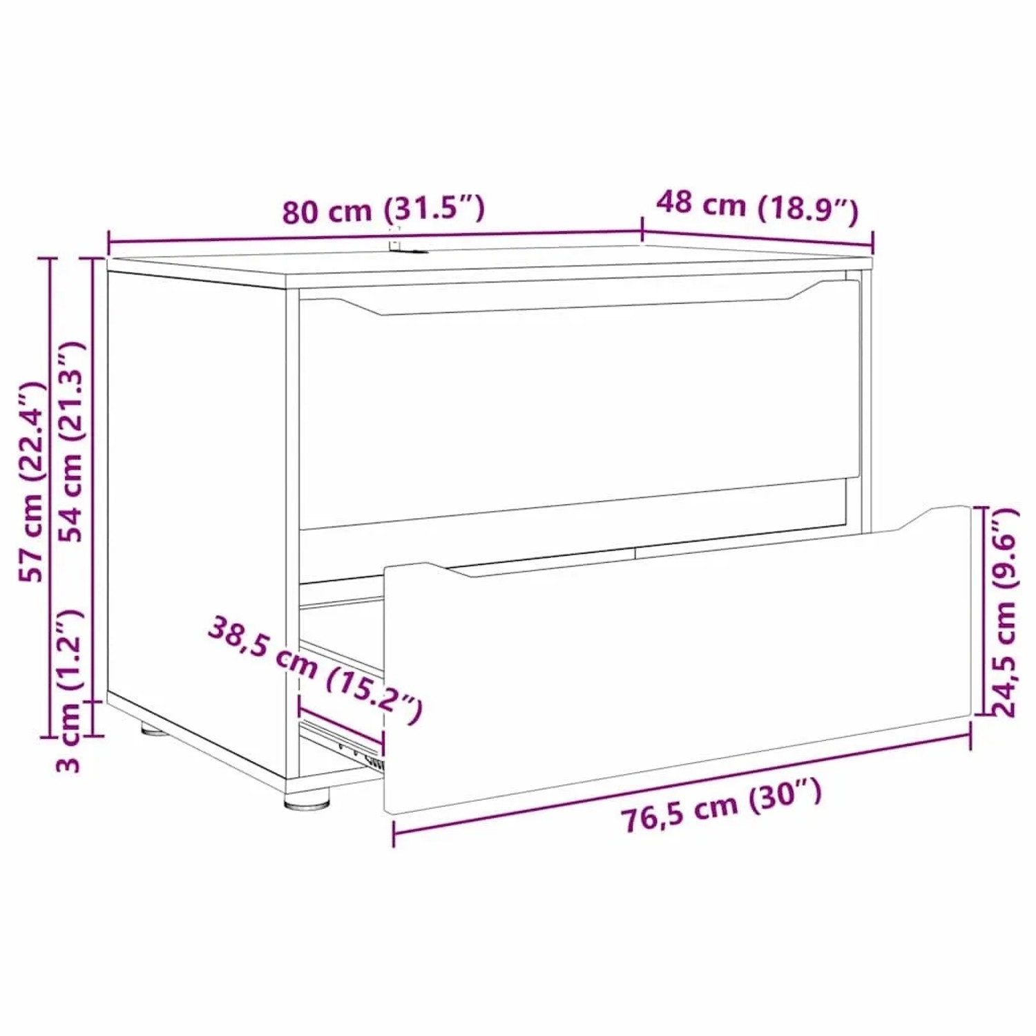 Weißer vidaXL Aufbewahrungsschrank aus Holzwerkstoff, 80x48x57 cm, mit offener Schublade. Ideal für Wohnzimmer.