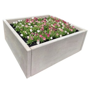 Diephaus L-Stein Ecke aus Sichtbeton, 60x100x35x5 cm, grau, bepflanzt mit Blumen.