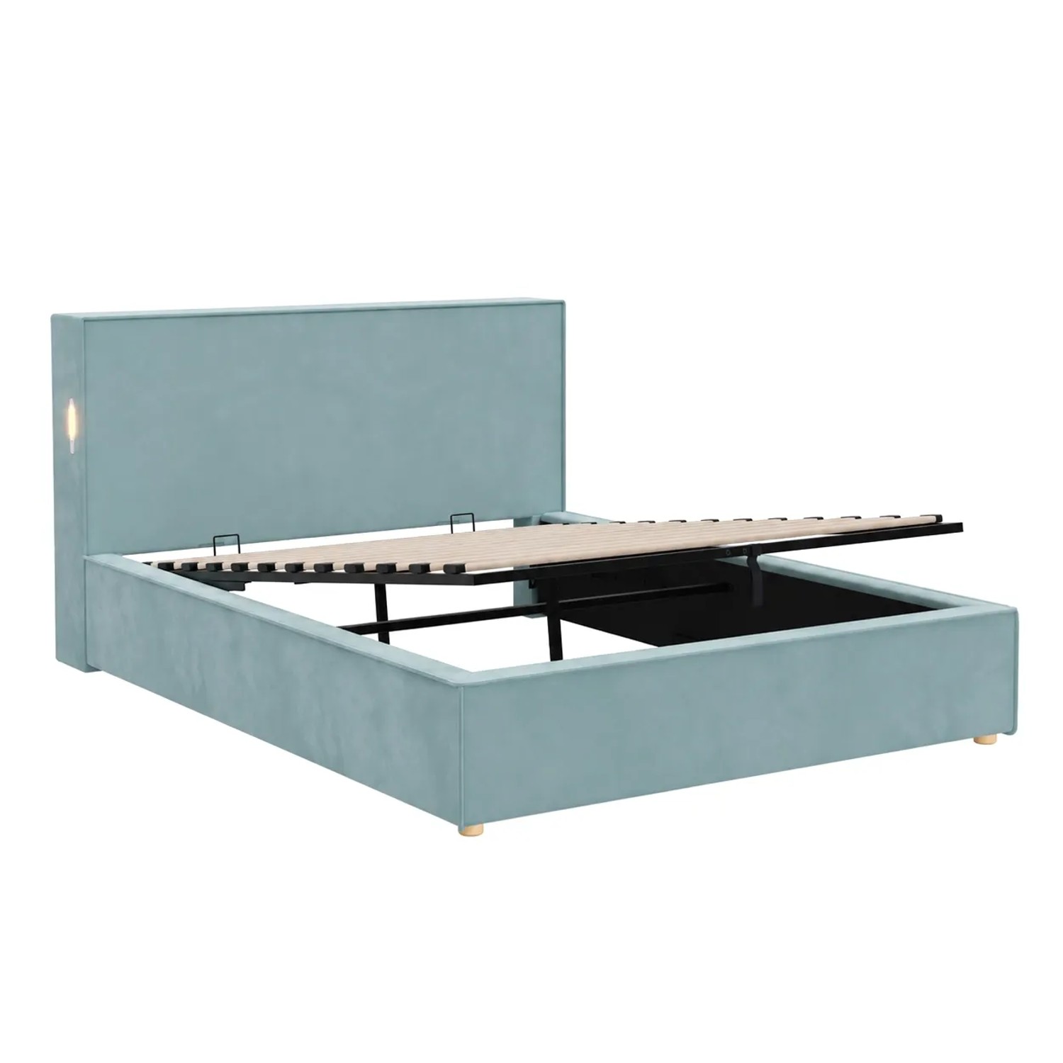 ModernLuxe Kinderbett 140 x 200 cm mit Hydraulischem Stauraum Kopfteil Samt Blau