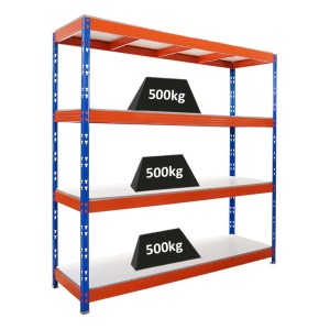 PROREGAL Profi Schwerlastregal Rhino HxBxT 200x200x60cm 4 Melamin-Ebenen 16mm Fachlast 500kg Blau/Orange Stecksystem Lagerregal Steckregal