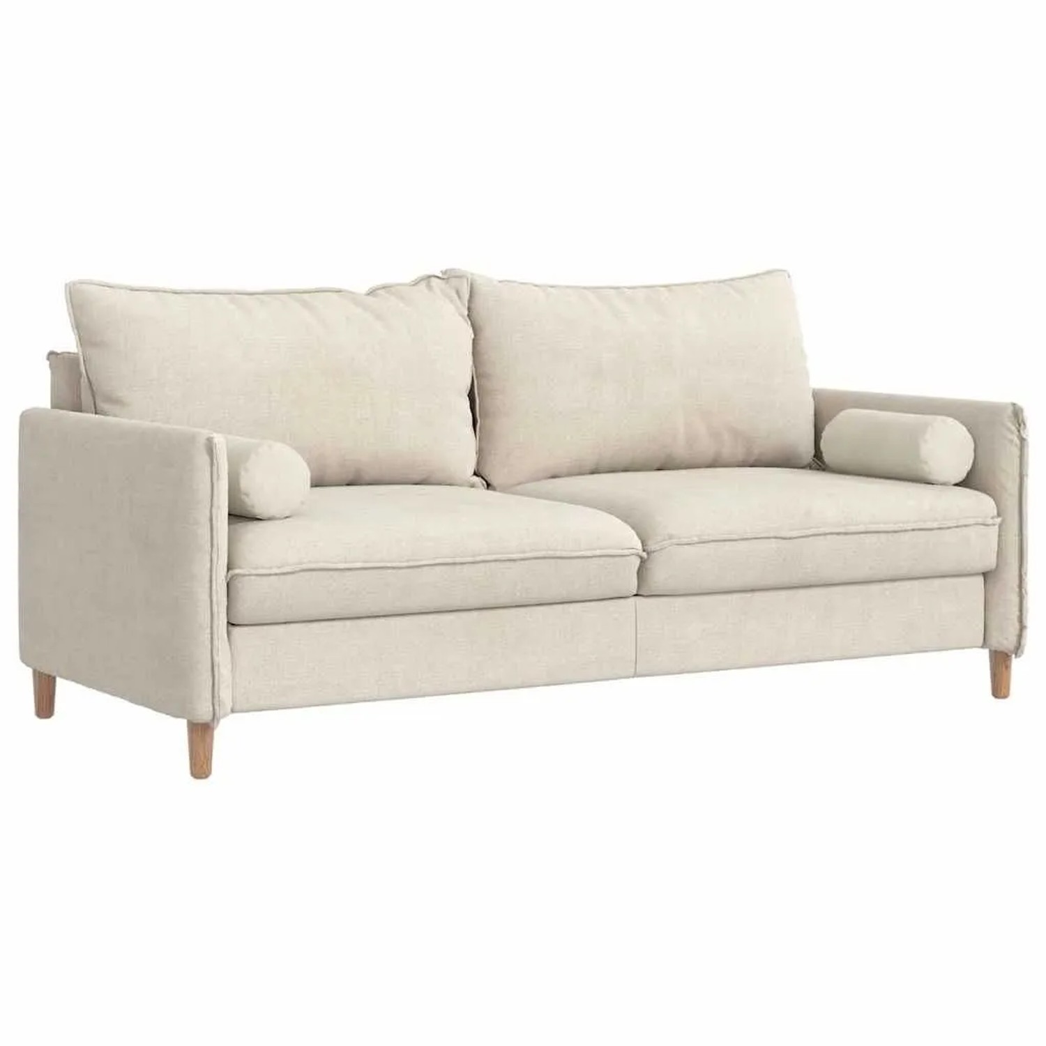 Zwei cremefarbene vidaXL Bolsterkissen aus weichem Cordstoff, 15x40 cm, auf einem Sofa.