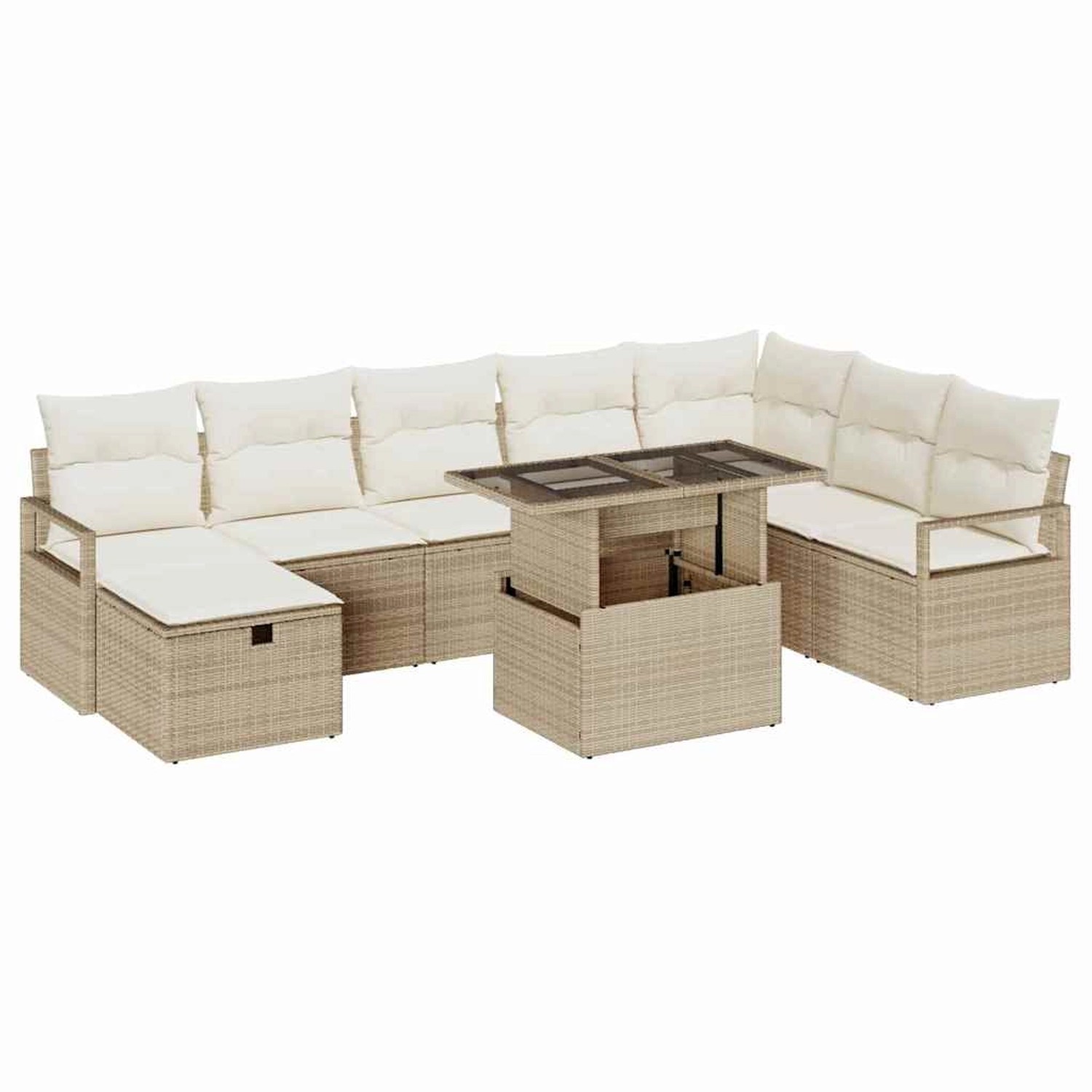 vidaXL Garten-Sofa-Set mit Kissen mit Speicher 9-Tlg Beige Poly Rattan 3361 günstig online kaufen