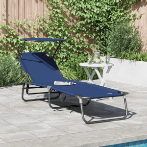 Blaue vidaXL Sonnenliege mit Sonnendach aus Oxford Stoff für Garten oder Balkon.