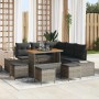 Graues 9-tlg. vidaXL Garten-Sofa-Set aus Poly Rattan mit Tisch und Kissen für Terrasse und Garten.
