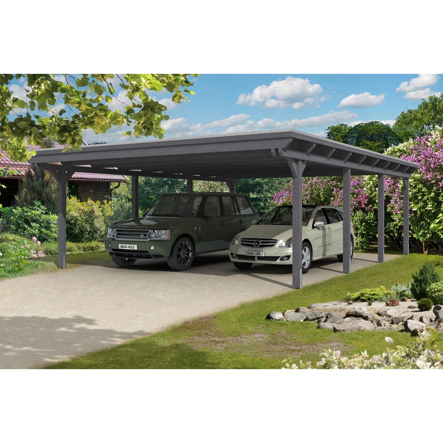 Skan Holz Doppelcarport Leimholz Schiefergrau 613 cm x 846 cm günstig online kaufen