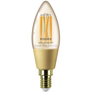 Philips Smart LED-Leuchtmittel E14, Kerzenform, Filament, Amber. Smarte Lampe für stimmungsvolles Licht.