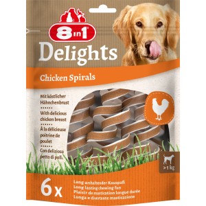 8in1 Delights Chicken Spirals, Hunde-Kaustreifen mit Hähnchen, 6 Stück für lang anhaltenden Kauspaß.