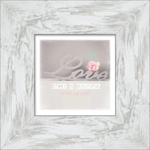 Bild mit Rahmen: Schriftzug Love, Rose, Spruch. Romantisches Wandbild 34x34 cm für Wohnzimmer oder Schlafzimmer.