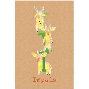 Komar Wandbild ABC Animal I 30x40 cm mit Impala-Motiv auf braunem Hintergrund.