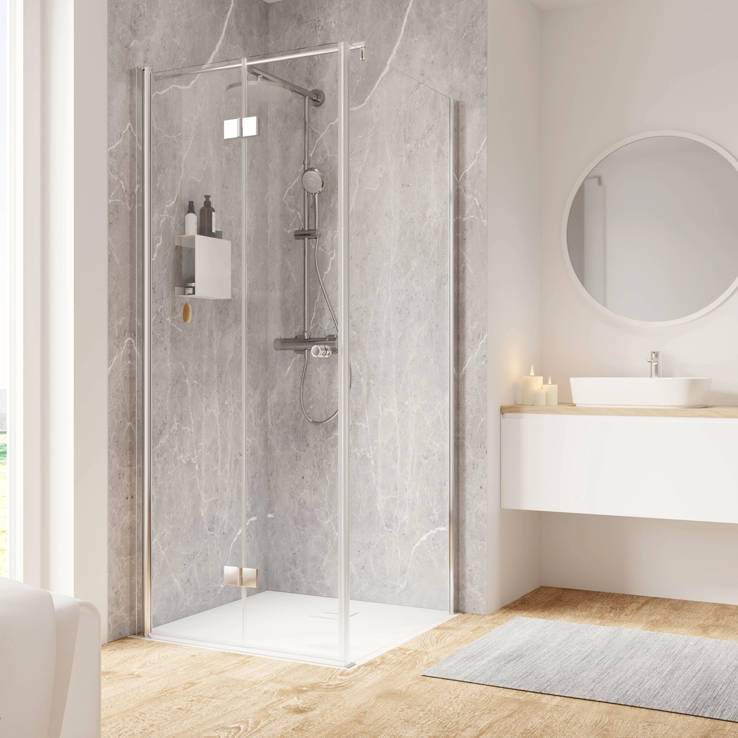 Schulte ExpressPlus Drehfalttür u. Seitenwand Garant 2.0 Chromoptik 200 x 90 cm