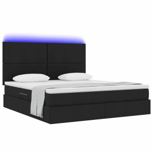 vidaXL Bett mit LED-Lichtleisten Schwarz 160 x 200 cm Stoff 3372365
