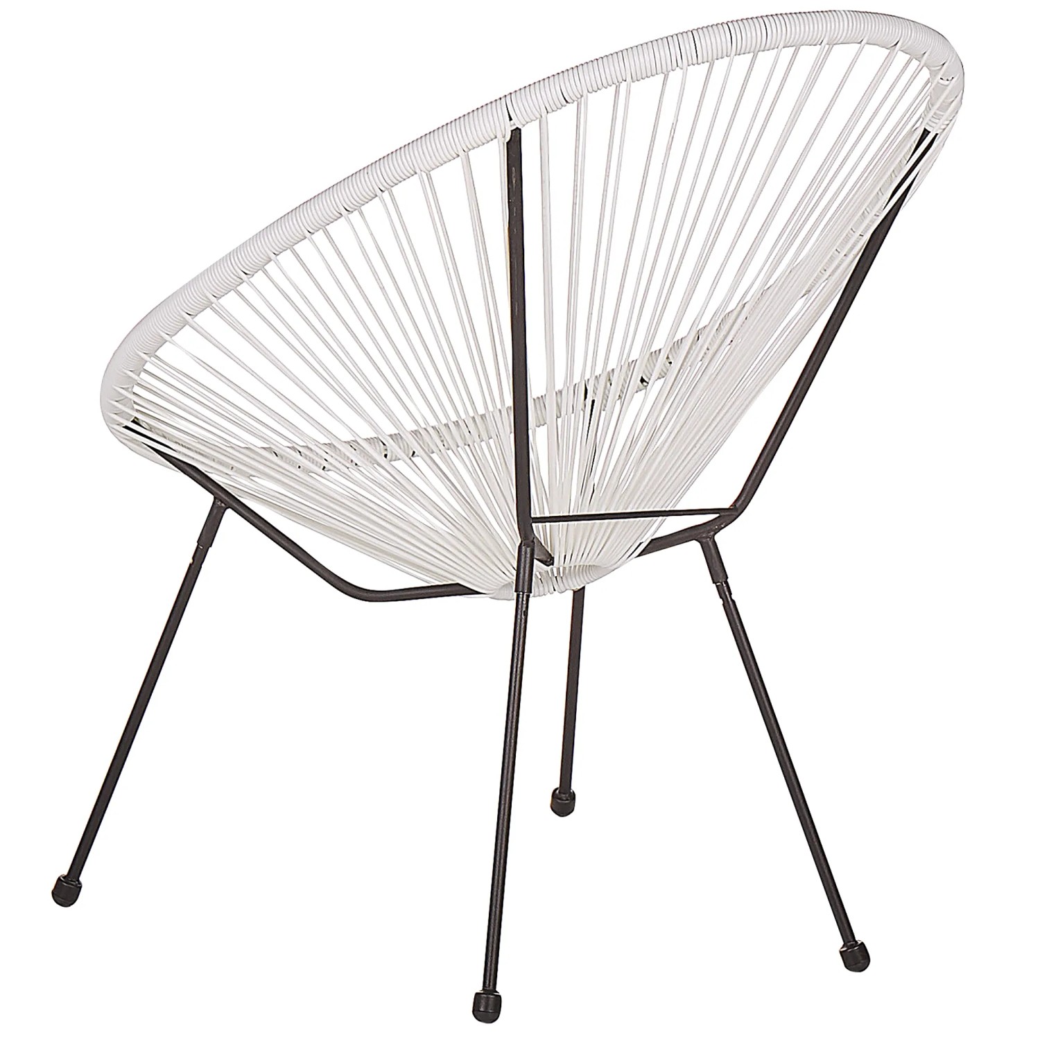 Weißer Cocktailsessel mit schwarzem Stahlgestell, geeignet für Garten und Terrasse.