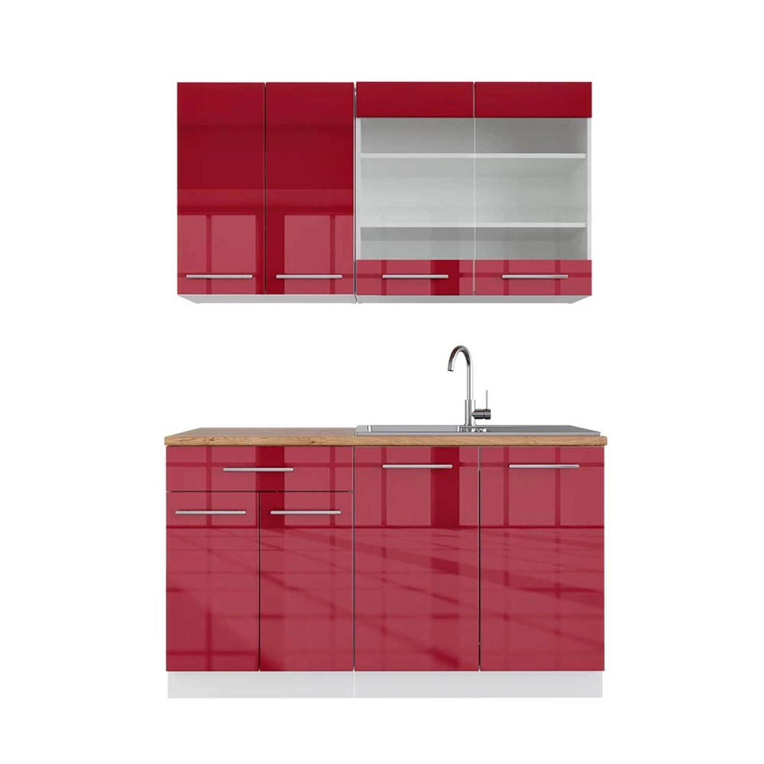 Vicco Fame-Line Küchenschränke Bordeaux Hochglanz/Weiß 140 cm AP Eiche günstig online kaufen