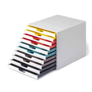 Durable Schubladenbox A4 Varicolor Mix mit 10 Fächern in verschiedenen Farben.
