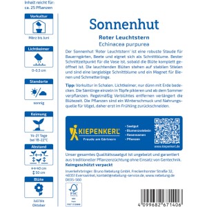 Kiepenkerl Sonnenhut Roter Leuchtstern Saatgutpackung, ideal für farbenprächtige Blumenbeete.