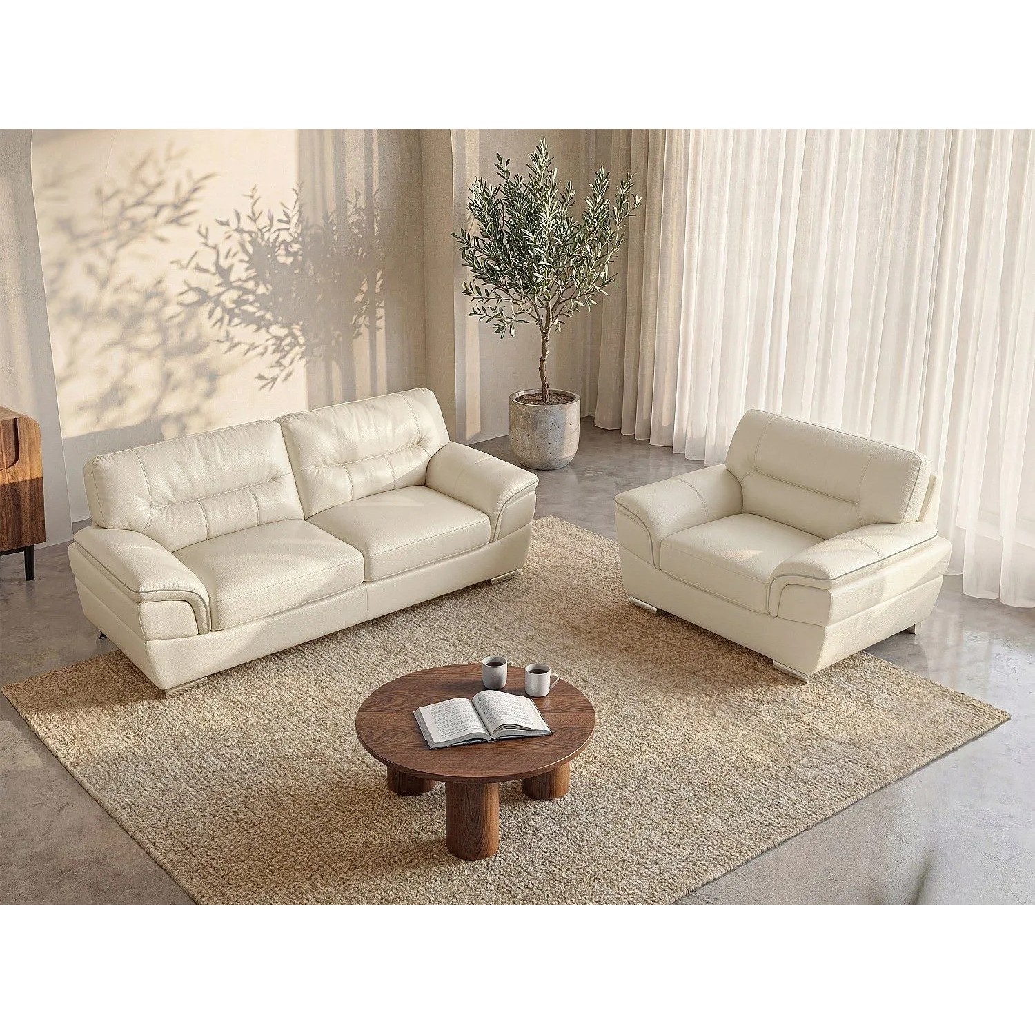 Vente-unique Couchgarnitur Mit Sessel Thibault Elfenbeinfarben 115 cm  210 cm