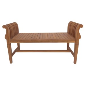 Gartenbank Wigan aus Teakholz, 130 cm breit, ohne Rückenlehne mit abgerundeten Armlehnen.