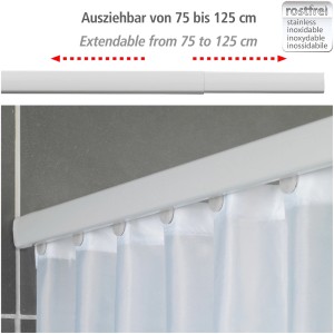 Wenko Teleskop-Duschvorhangschiene Era, weiß, ausziehbar von 75-125 cm, mit Duschvorhang.