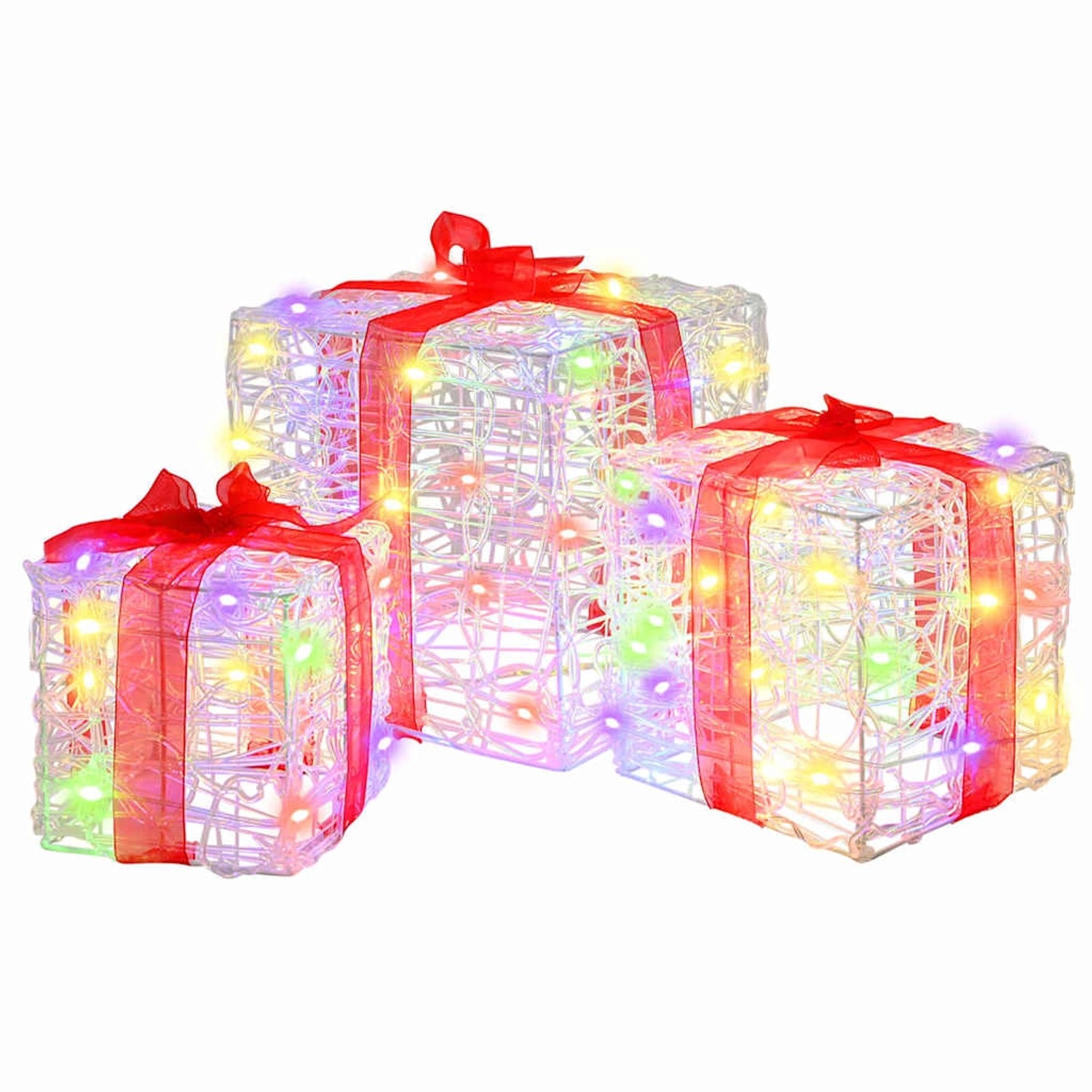 vidaXL Geschenkbox mit 60 LEDs 3 Stk Mehrfarbig 20 x 20 x 20 cm Acryl 42019094