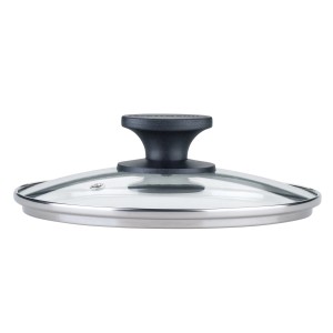 Fackelmann Pfannendeckel aus Glas, 20 cm, mit Edelstahlrand und schwarzem Griff.
