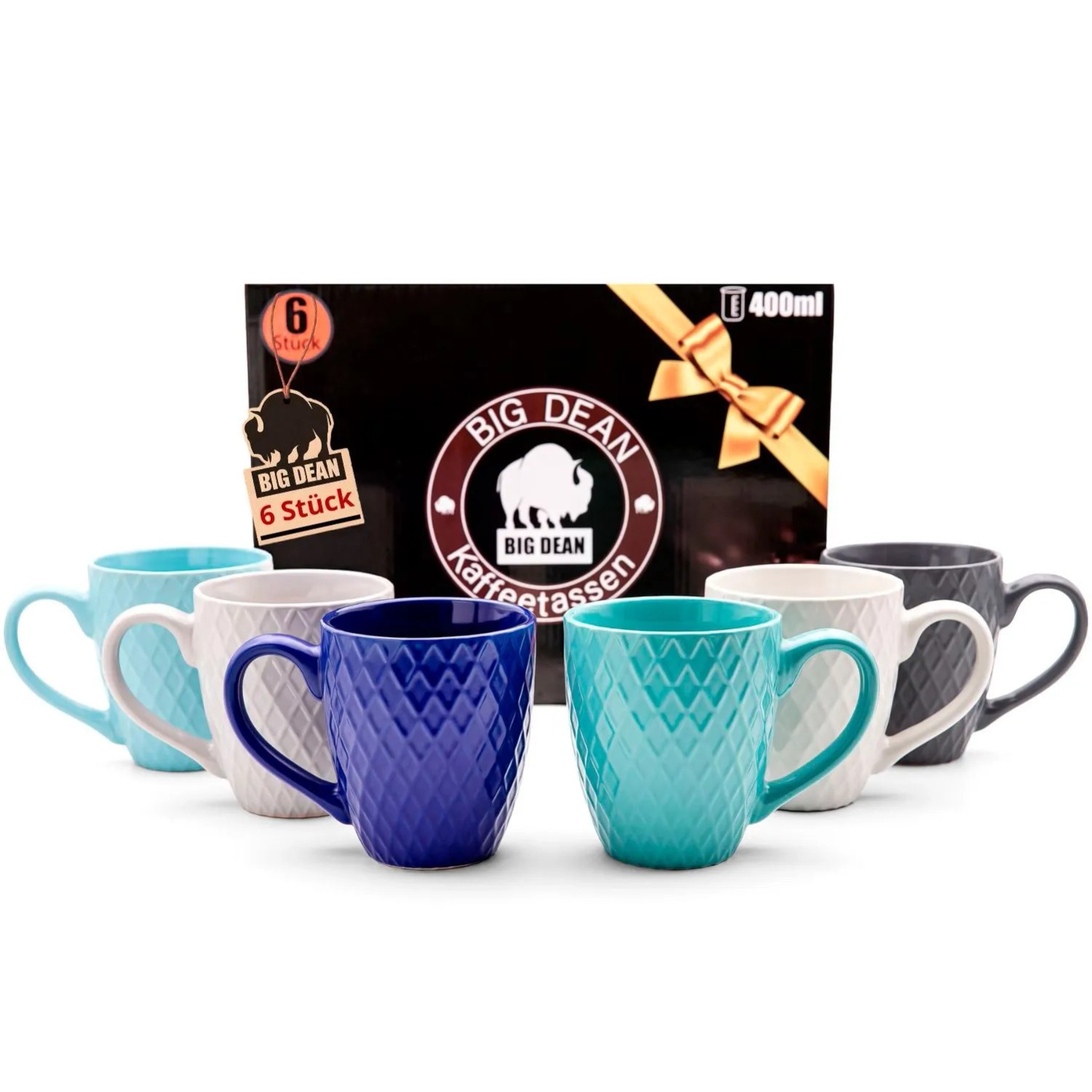 BigDean 6 Stück Kaffeetassen 400ml Matt Kaffeebecher Keramik Hochwertiges Kaffeetassen Set Modernes Tassen Set in Geschenkbox