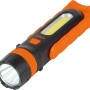 Schwarze OBI Arbeitsleuchte COB-LED mit orangenen Akzenten. Taschenlampe für Werkstatt und PKW.